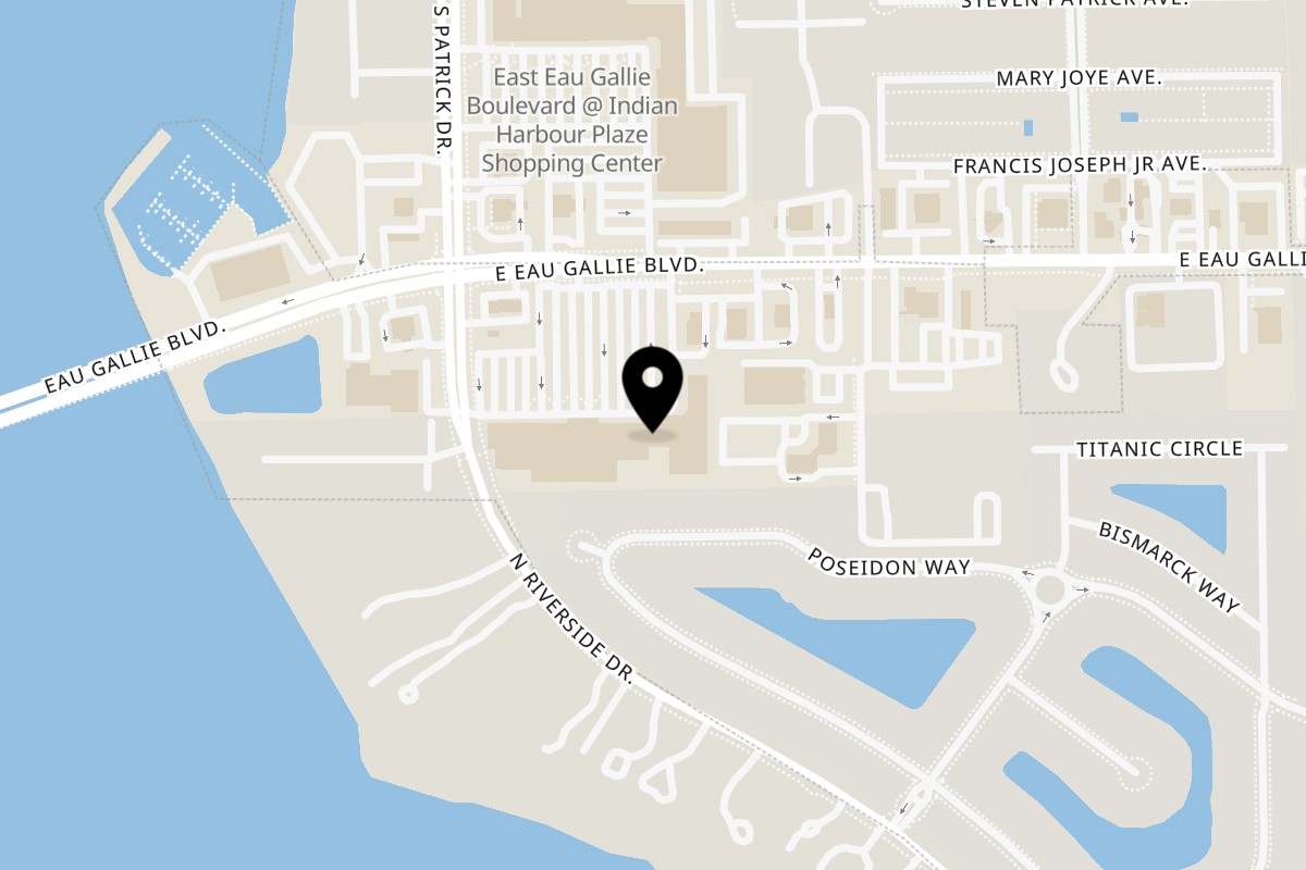 Map showing the location of Pat's Place on 279 E Eau Gallie Blvd in Melbourne